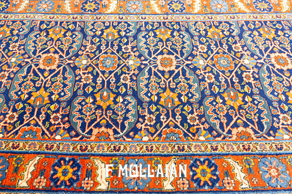 Tabriz Molto Lungo Tutto Campo a fondo Blu, Un Tappeto Antico Persiano n°:716000
